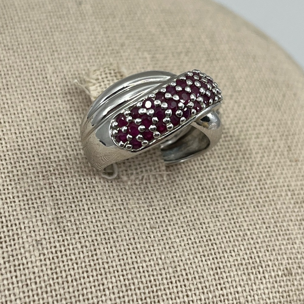 Vintage Estate Sterling Silver Wide Band Ring, Ruby Color Stones Size 5.75 - Picture 3 of 15
